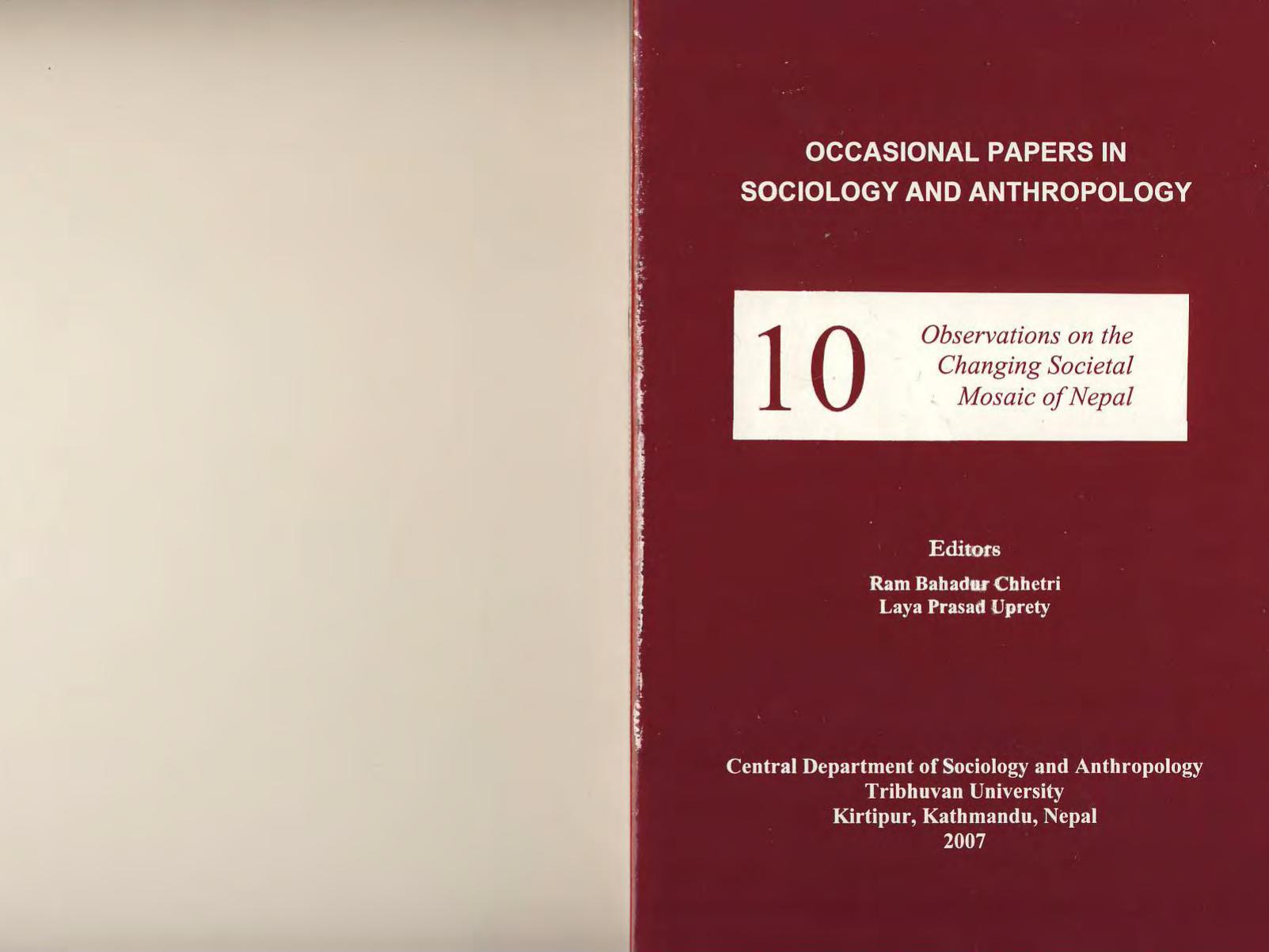 Occasional Papers in Sociology and Anthropology - Volume 10